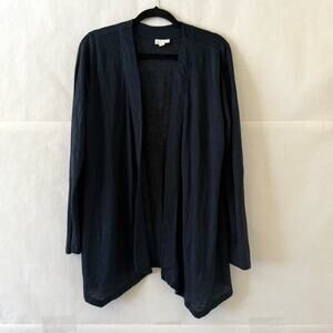 J. Jill Navy 100% Linen Open Cardigan Size S Knit Coastal Minimalist Casual